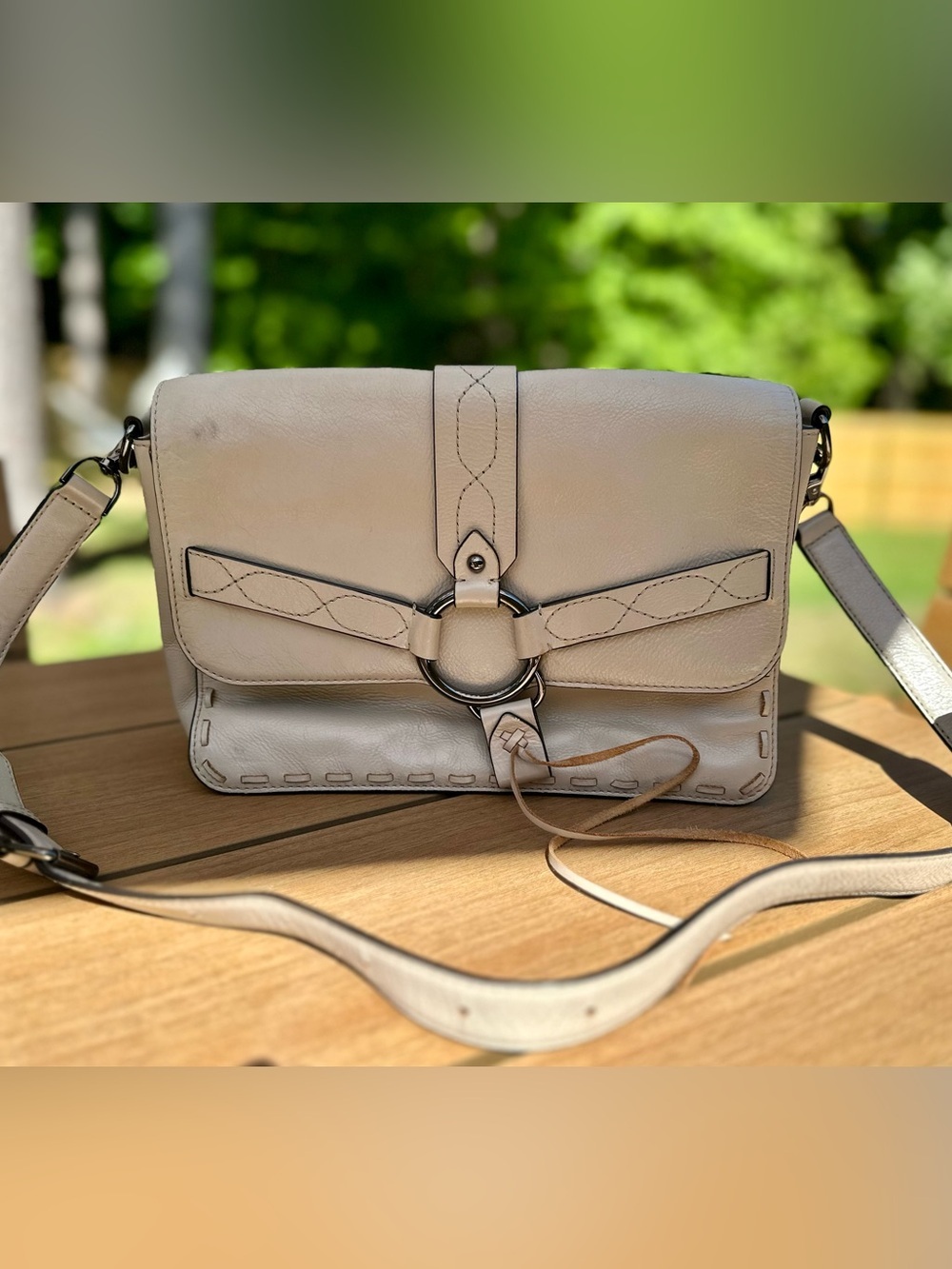 Rebecca Minkoff Taupe Leather Ring-Accent Crossbody